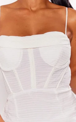 Cream Textured Stripe Corset Cowl Bodycon Dress