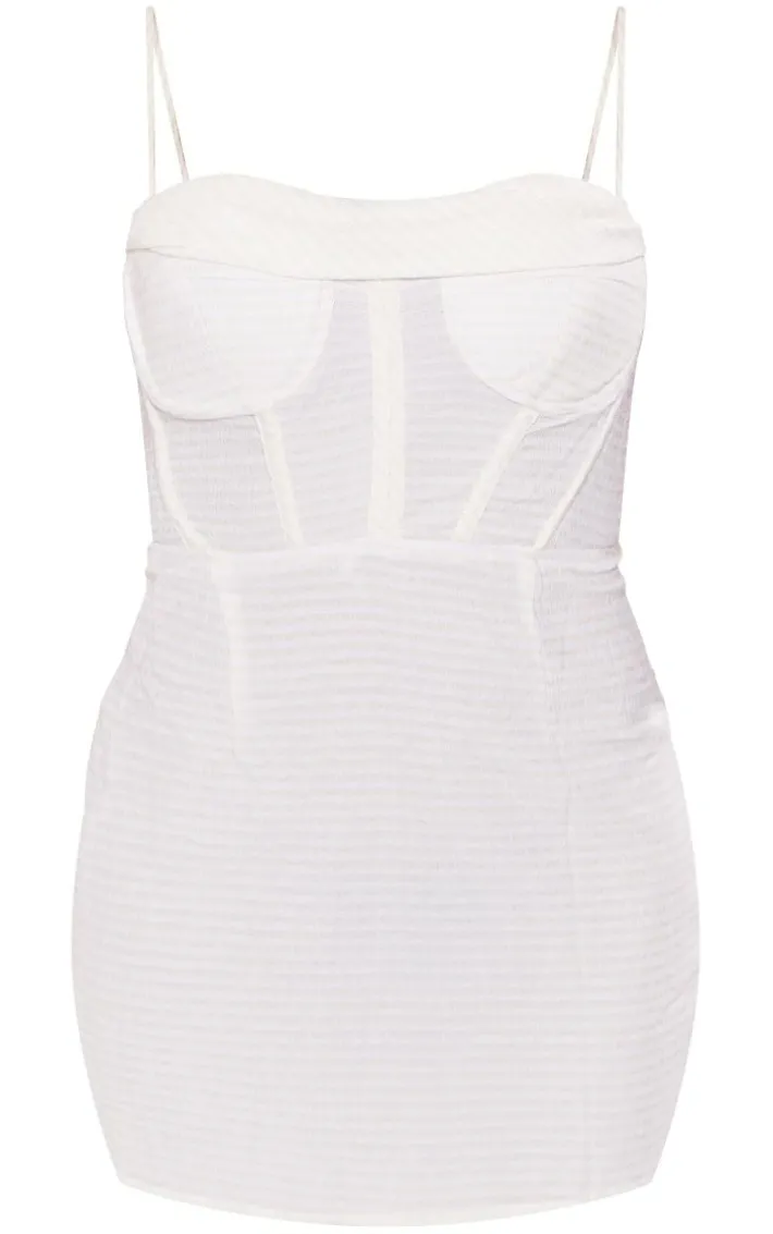 Cream Textured Stripe Corset Cowl Bodycon Dress