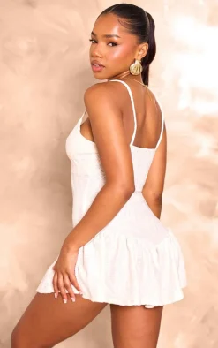 Cream Textured V Waist Strappy Shift Dress