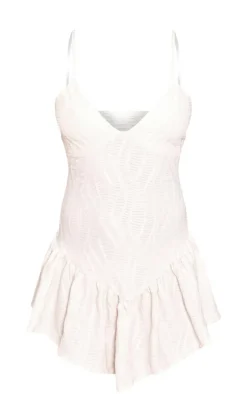 Cream Textured V Waist Strappy Shift Dress