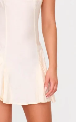 Cream Textured Woven Buckle Detail Shift Dress