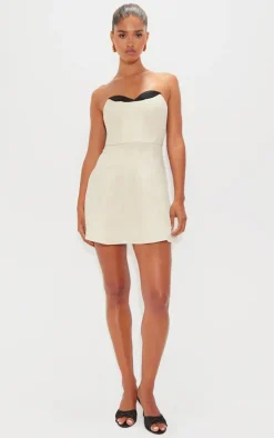 Cream Textured Woven Cup Detail Shift Dress