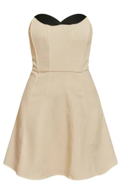 Cream Textured Woven Cup Detail Shift Dress