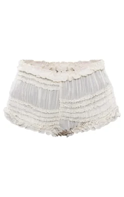 Cream Textured Woven Frill Hot Pants