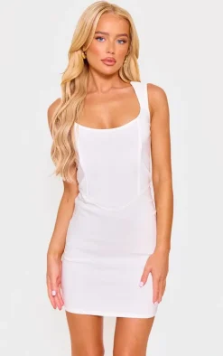Cream Thick Strap Boned Corset Detail Bodycon Dress