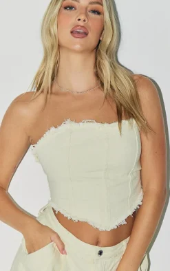 Cream Tie Back Raw Edge Handkerchief Denim Top