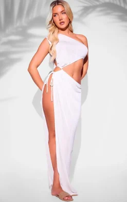 Cream Tie Detail Cut Out Beach Dress