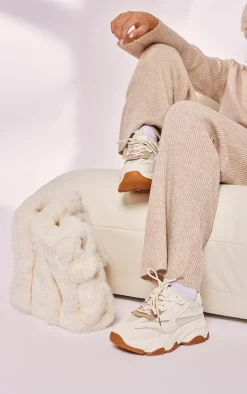 Cream Tonal Mesh Contrast Ultra Chunky Sole Sneakers