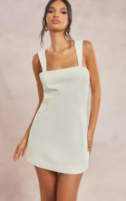 Cream Twill Cut Out Bow Shift Dress