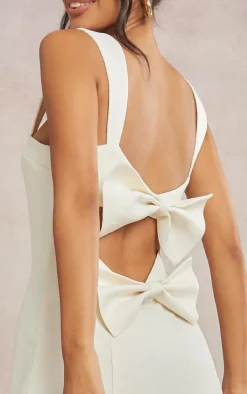 Cream Twill Cut Out Bow Shift Dress