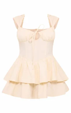 Cream Twill Tie Front Corset Rara Romper