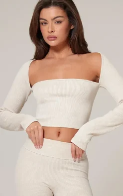 Cream Washed Faded Rib Scoop Neck Fitted Top