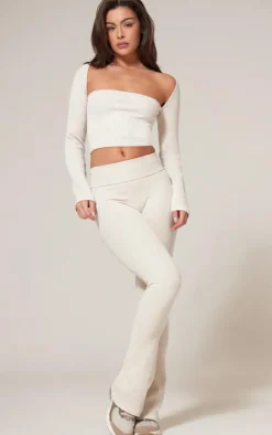 Cream Washed Faded Rib Scoop Neck Fitted Top