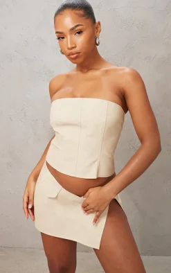 Cream Washed Faux Leather Button Front Micro Mini Skirt