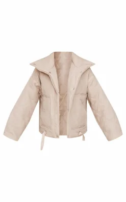 Cream Wave Quilted Contrast Binding Longline Jacket