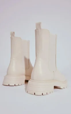 Cream Wide Fit Basic Pu Round Toe Chelsea Boots