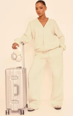 Cream Wide Leg Drawstring Sweatpants