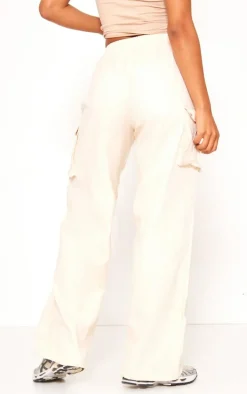 Cream Wide Leg High Waisted Cargo Pants