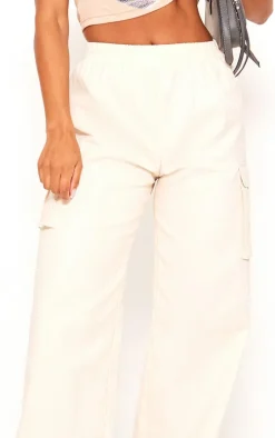 Cream Wide Leg High Waisted Cargo Pants