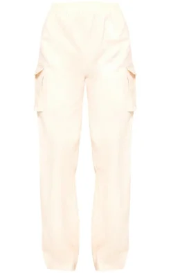 Cream Wide Leg High Waisted Cargo Pants