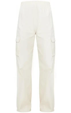 Cream Wide Leg High Waisted Cargo Pants