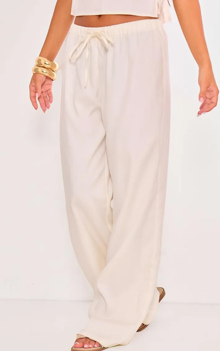 Cream Wide Leg Tailored Pants