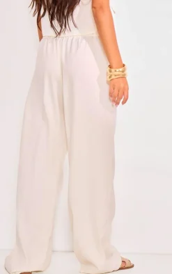 Cream Wide Leg Tailored Pants