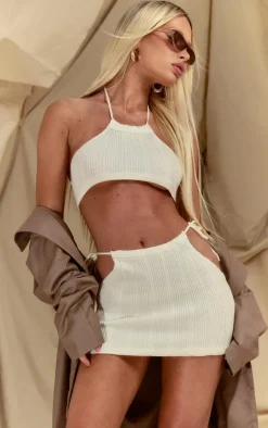 Cream Wide Rib Knitted Mini Skirt