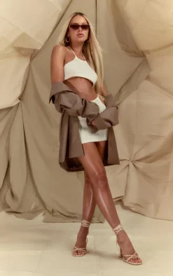 Cream Wide Rib Knitted Strappy Halter Top