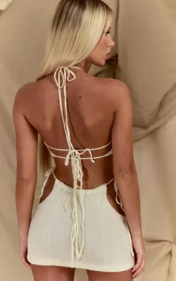 Cream Wide Rib Knitted Strappy Halter Top