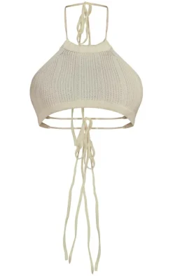 Cream Wide Rib Knitted Strappy Halter Top