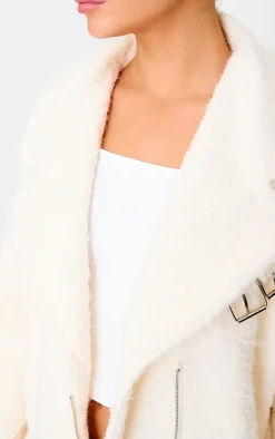 Cream Wool Look Aviator Jacket