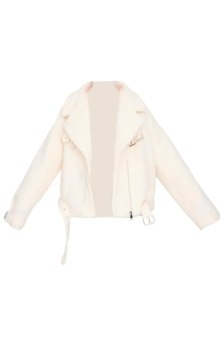 Cream Wool Look Aviator Jacket