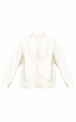 Cream Wool Look Longline Bomber Jacket