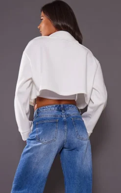 Cream Wool Look Pocket Detail Cropped Jacket