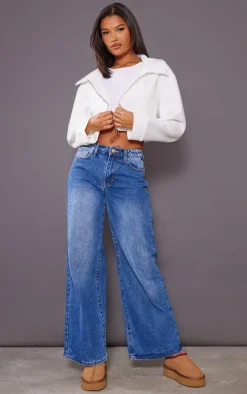 Cream Wool Look Pocket Detail Cropped Jacket