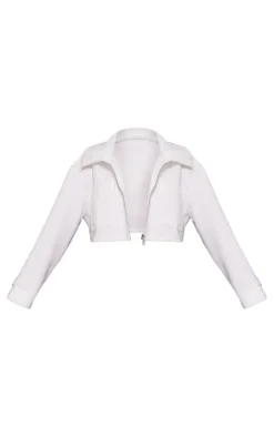 Cream Wool Look Pocket Detail Cropped Jacket
