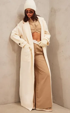 Cream Wool Look Structured Pocket Detail Coat