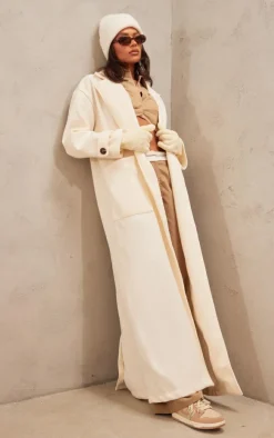 Cream Wool Look Structured Pocket Detail Coat