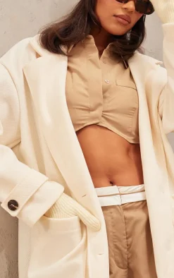 Cream Wool Look Structured Pocket Detail Coat