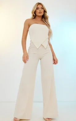 Cream Woven Bandeau Asymmetric Hem Jumpsuit