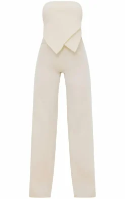 Cream Woven Bandeau Asymmetric Hem Jumpsuit