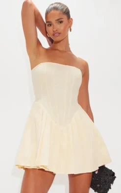 Cream Woven Bandeau Corset Shift Dress