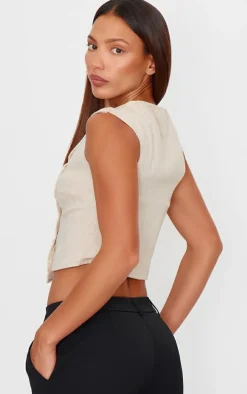 Cream Woven Boatneck Vest