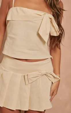 Cream Woven Bow Mid Rise Skater Skirt