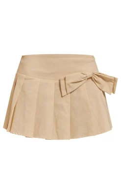 Cream Woven Bow Mid Rise Skater Skirt
