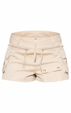 Cream Woven Cargo Zip Front Hot Pants