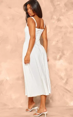 Cream Woven Corset Lace Detail Midi Dress