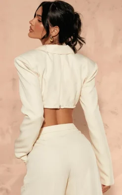 Cream Woven Corset Under Wire Cropped Blazer