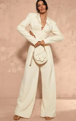 Cream Woven Corset Under Wire Cropped Blazer